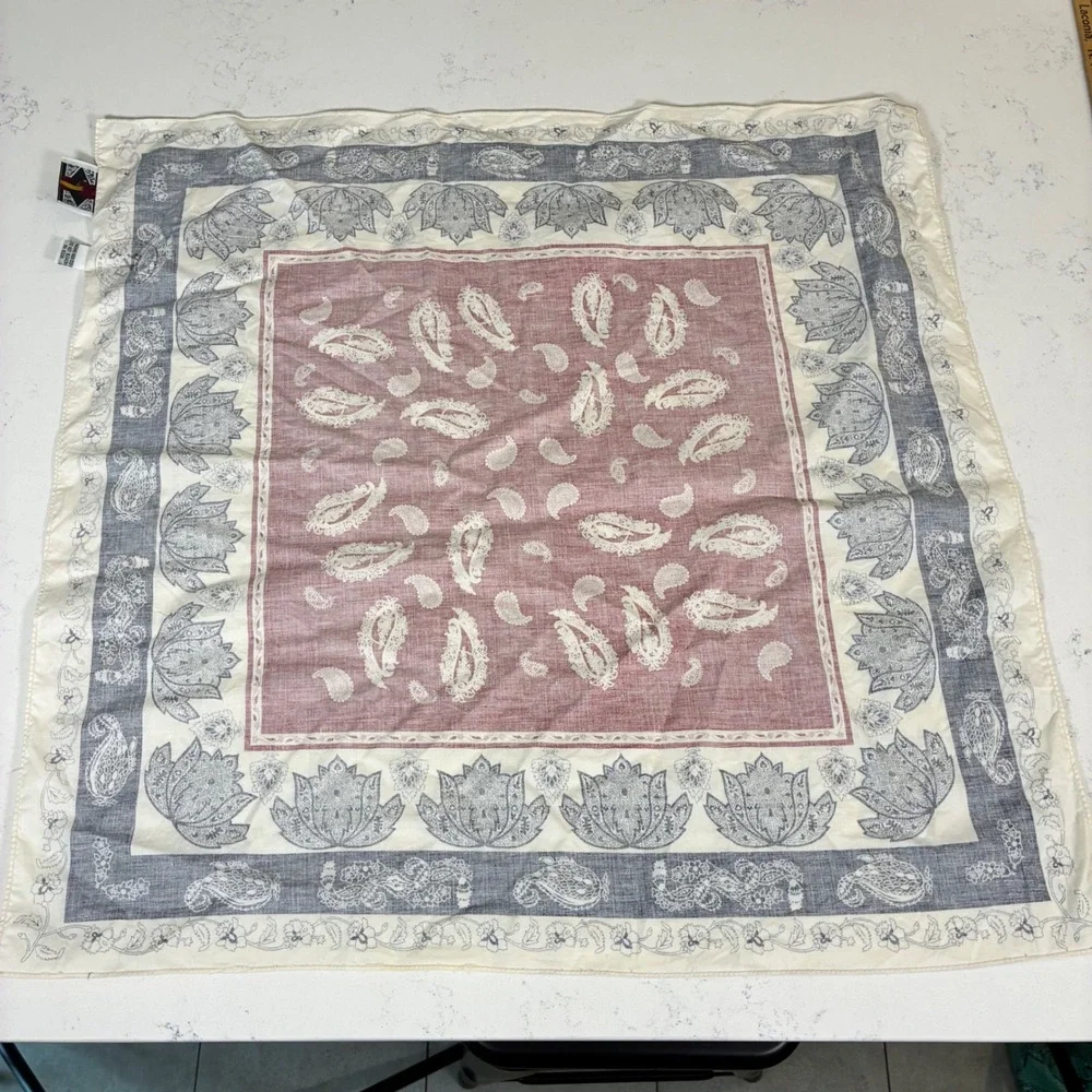 Vtg EXP Jeans Bandana Paisley Floral Cotton Square Scarf Boho Western Americana